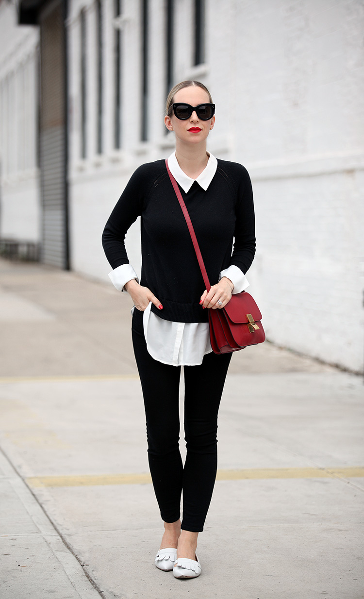 Black and white with a pop of red outfit inspiration - Brooklyn Blonde