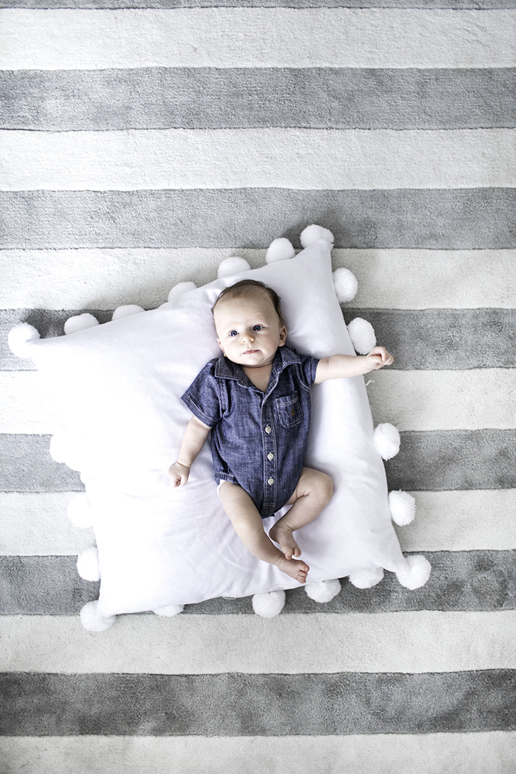 Lulu and Georgia Kendall Striped Rug and Pom Pom Pillow- Brooklyn Blonde