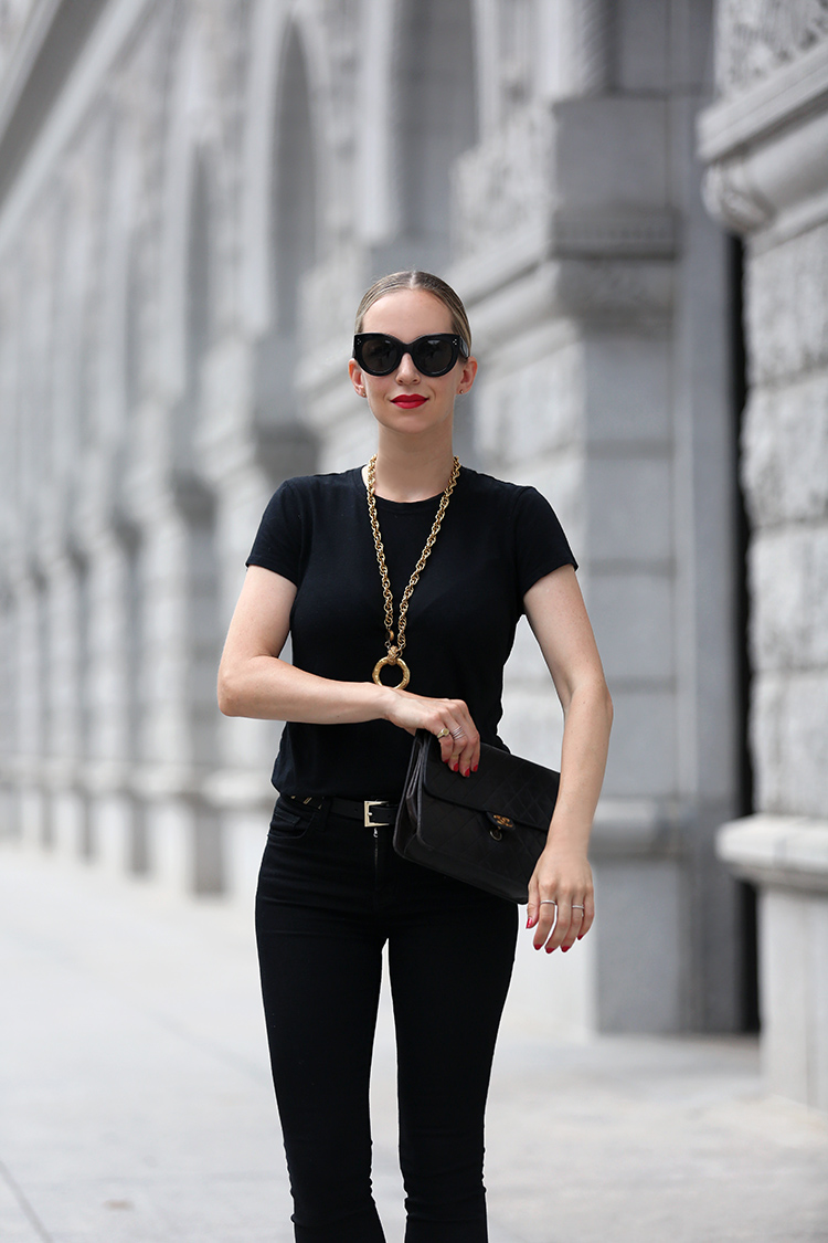 Celine Caty Sunglasses and vintage Chanel necklace - Helena of Brooklyn Blonde