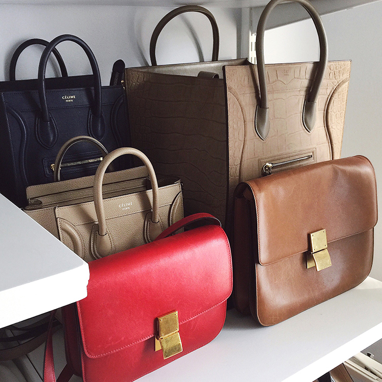 Designer Handbags - Celine Handbags Collection - Helena of Brooklyn Blonde. Celine Nano, Celine Phantom and Celine Box Bag.