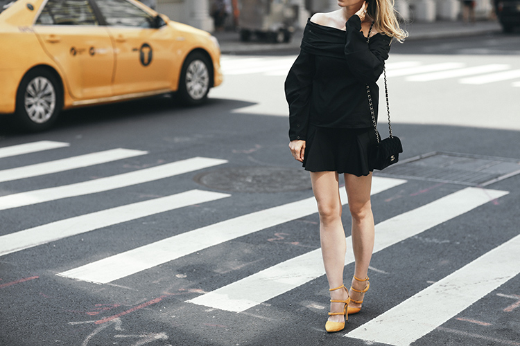 MLM Label Storm Top and Club Monaco Meradyth Suede Pumps Chanel Classic Flap Bag in Black Velvet