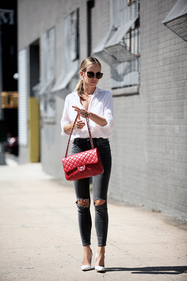 Red Jumbo Chanel Caviar Bag  Helena Glazer of Brooklyn Blonde