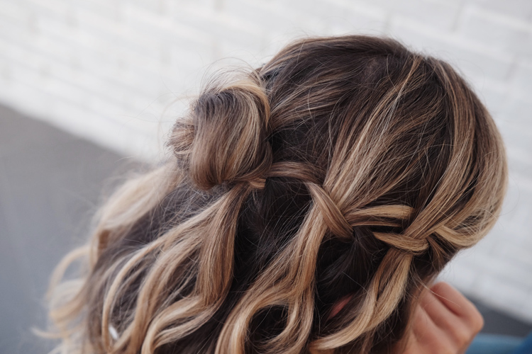 Nexxus New York Salon half bun waterfall braid hairstyle