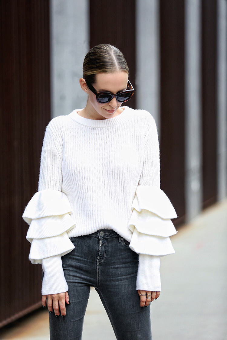 Club Monaco Asal Ruffled Sleeve Sweater | Helena from Brooklyn Blonde