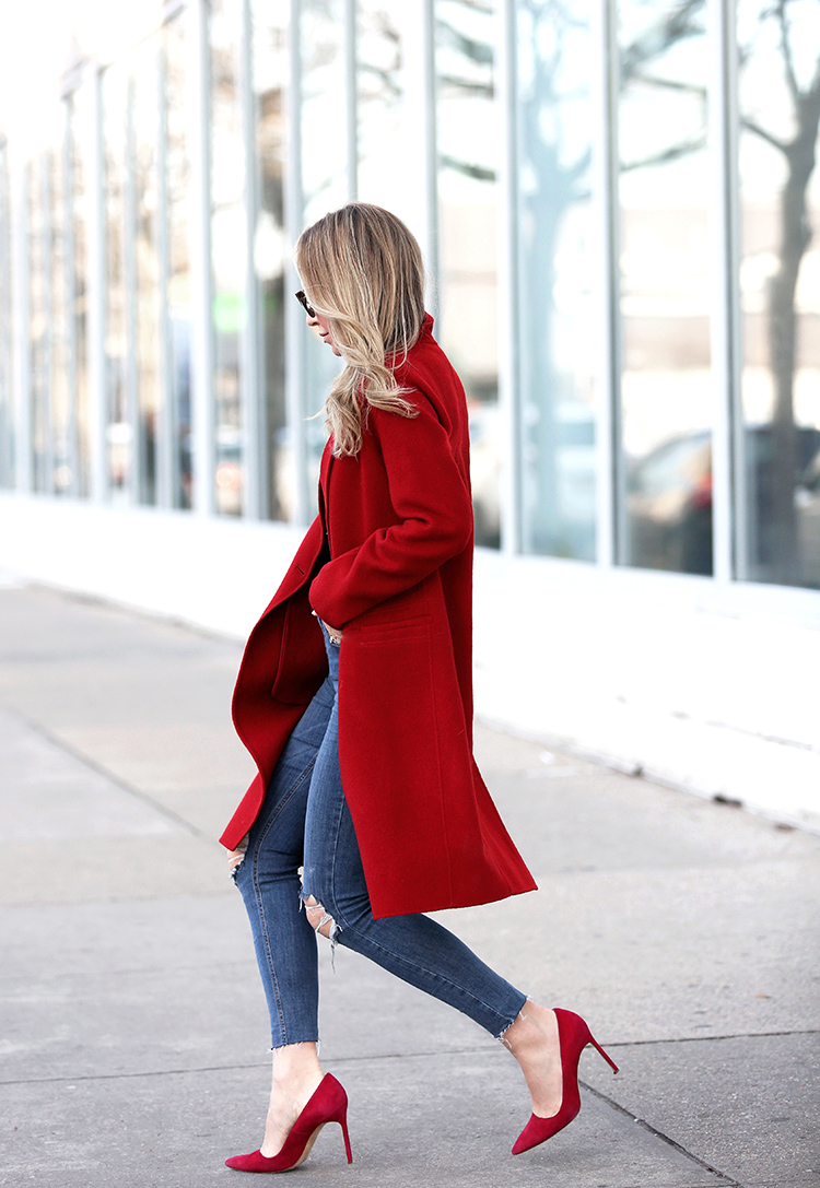 Bold Red Coat and Red Pumps
