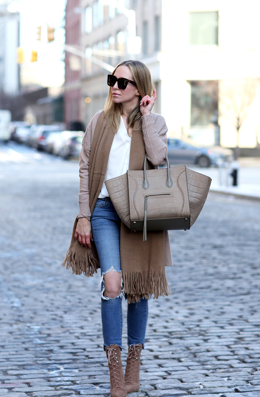 Camel Scarf, Celine Phantom Bag, Neutrals  | Closet Essentials: Camel Scarves