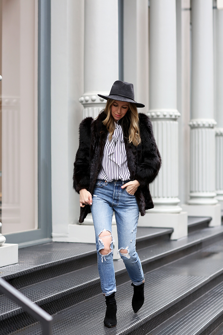 Winter Style | Faux Fur, Distressed Denim, Loeffler Randall Isla Boots and Chanel Maxi Caviar Bag