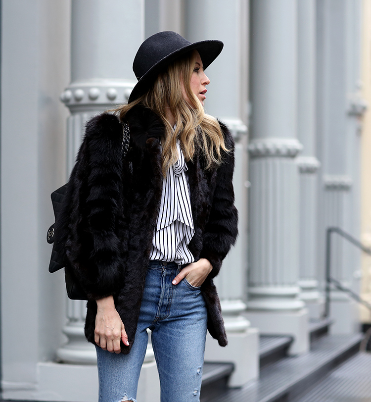 Winter Style | Faux Fur, Frame Bow Blouse and Rag & Bone Hat