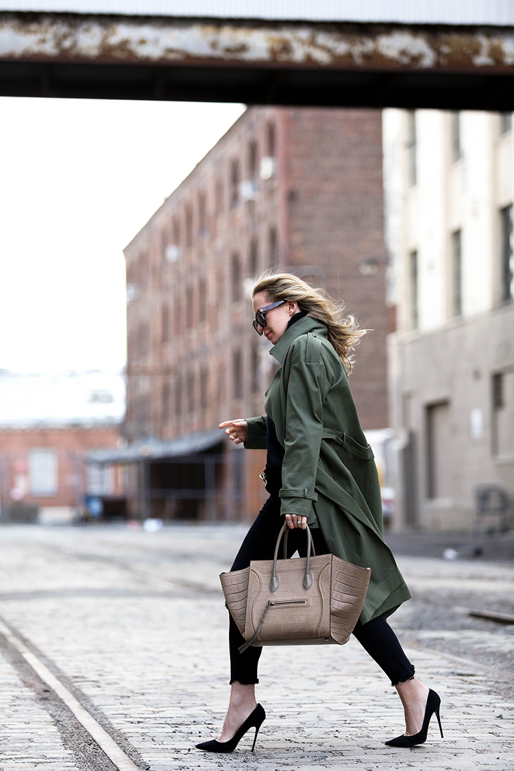 Marissa Webb Olive Trench Overcoat and Celine Phantom Bag