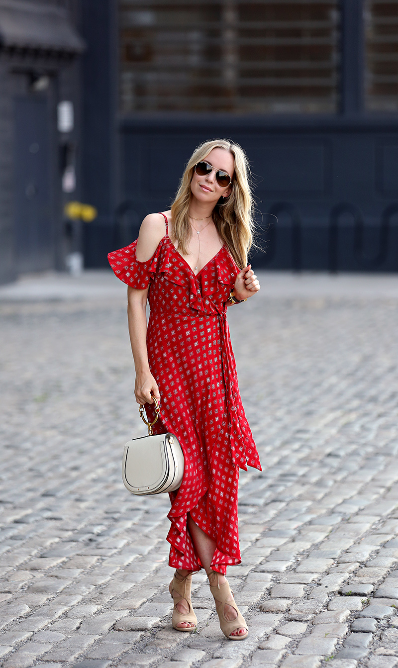 Breezy Dresses for Summer - Helena Glazer of Brooklyn Blonde wearing Band of Gypsies dress, Aquazzura shoes, medium Chloe Nile bag, Ray Ban sunglasses, Hermes cuff