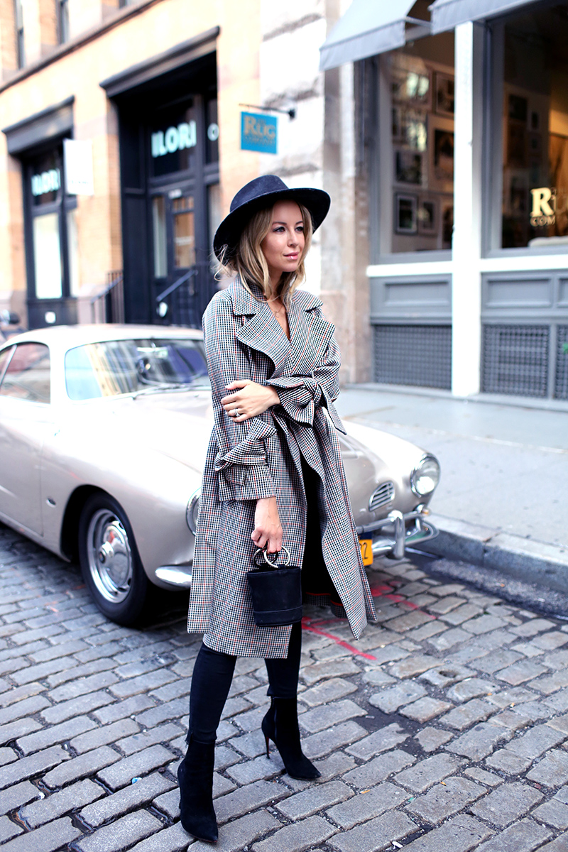 Fall Style Inspiration: Plaid Trench Coat, Simon Miller Bag, Rag & Bone Hat. Helena from Brooklyn Blonde