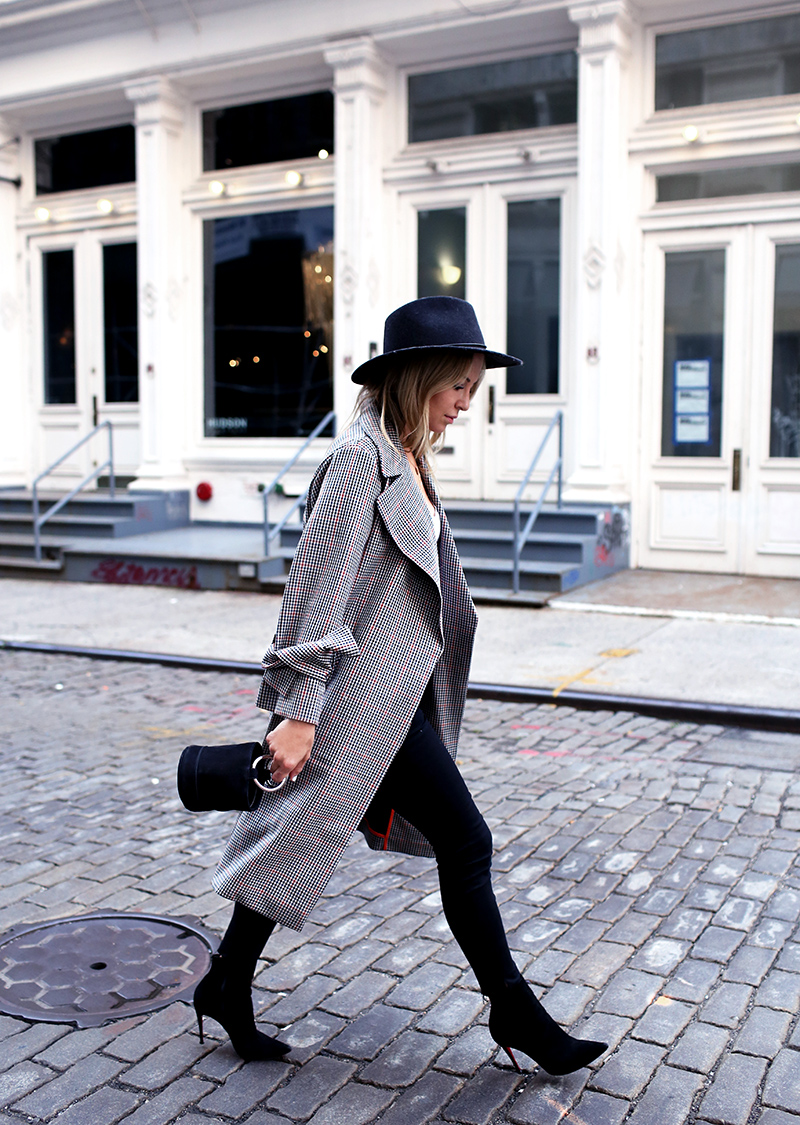 Fall Style Inspiration: Plaid Trench Coat, Simon Miller Bag, Rag & Bone Hat. Helena from Brooklyn Blonde