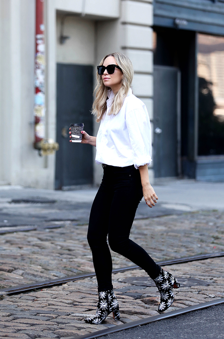 Helena from Brooklyn Blonde wears Marc Fisher Statement Booties