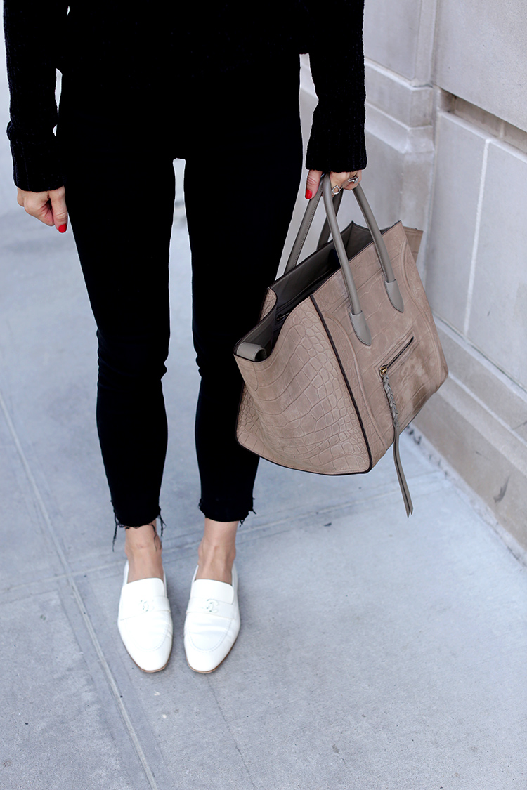 White Chanel Loafers and Celine Phantom Bag | Helena Glazer of Brooklyn Blonde
