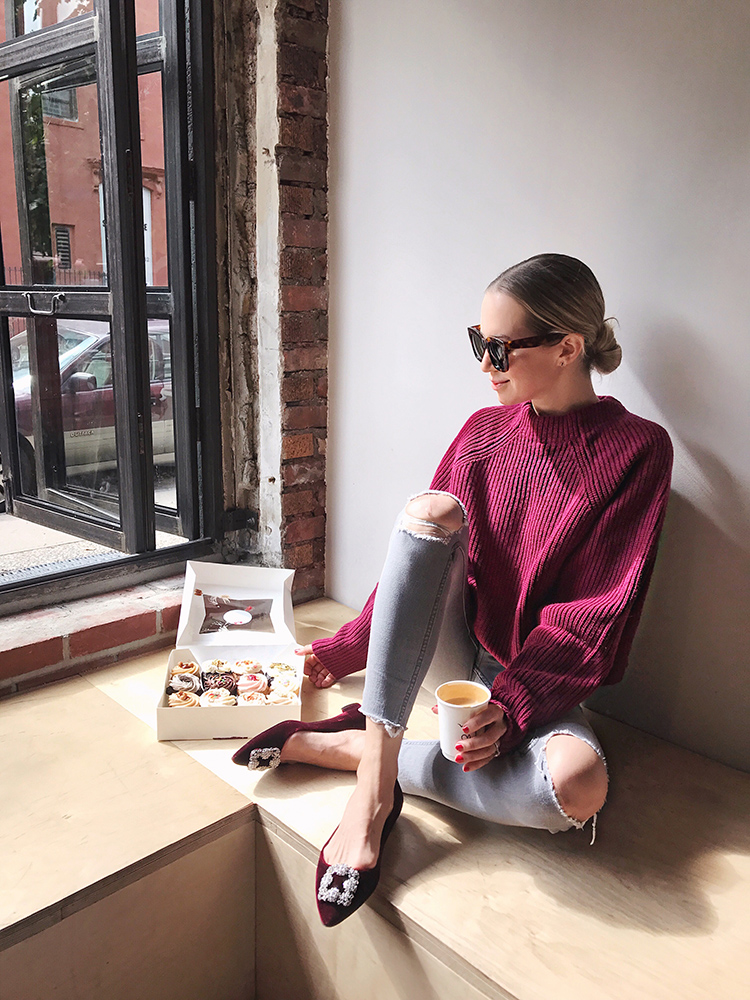 Chic Mom Outfits woman wearing pants and maroon sweater