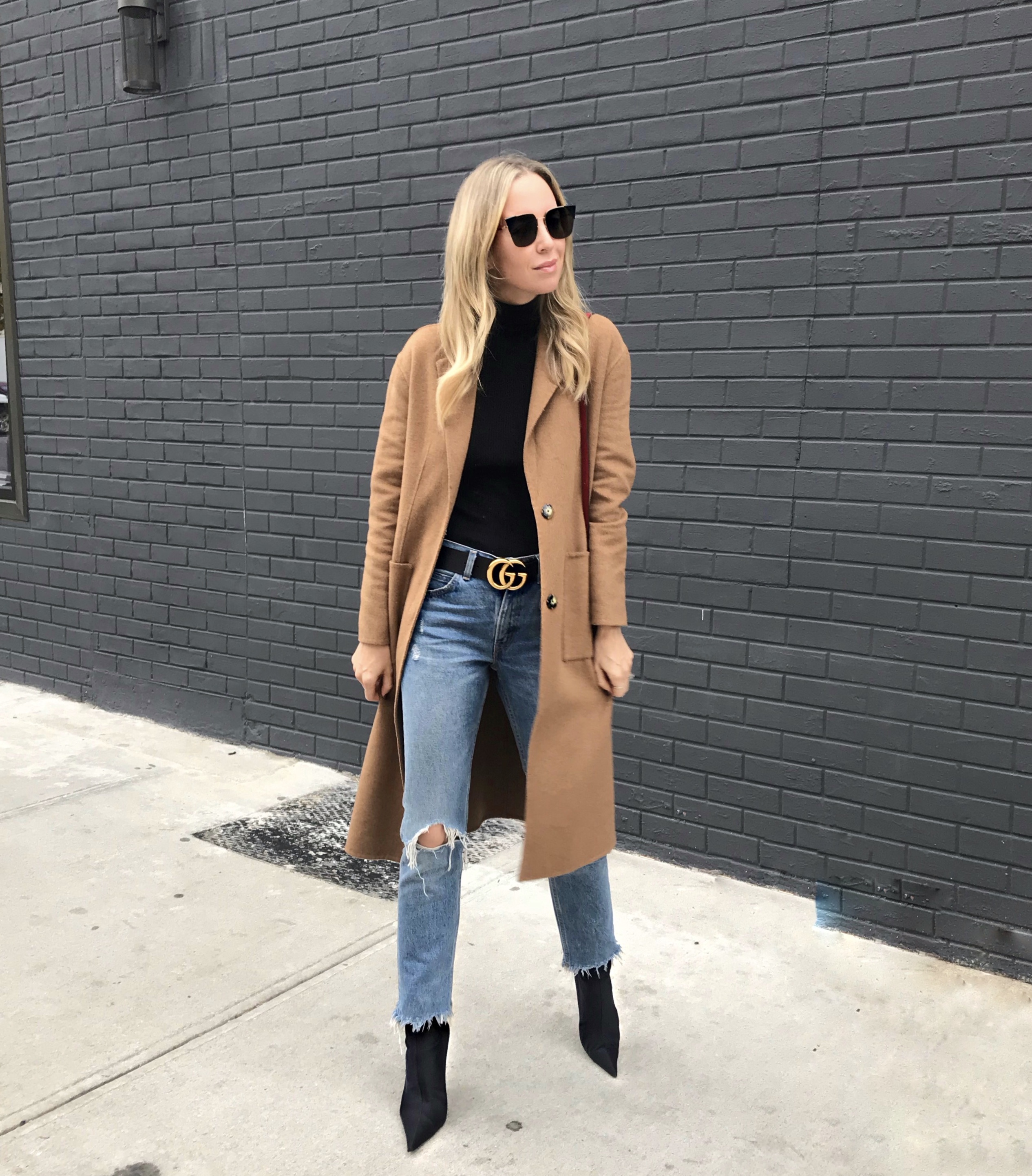Camel Coat and Gucci Belt, Helena Glazer of Brooklyn Blonde