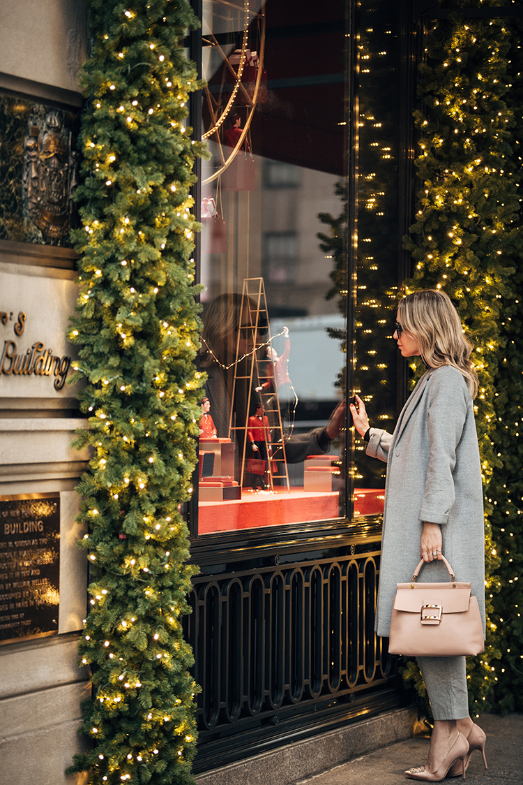 Grey Trench Coat, Roger Vivier Blush Bag, Helena of Brooklyn Blonde