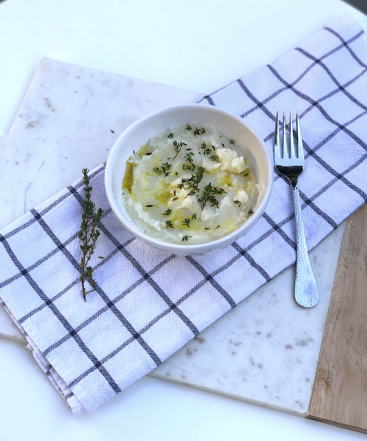 Easy Dinner Recipe, Cauliflower Mash with Roasted Garlic, Helena of Brooklyn Blonde