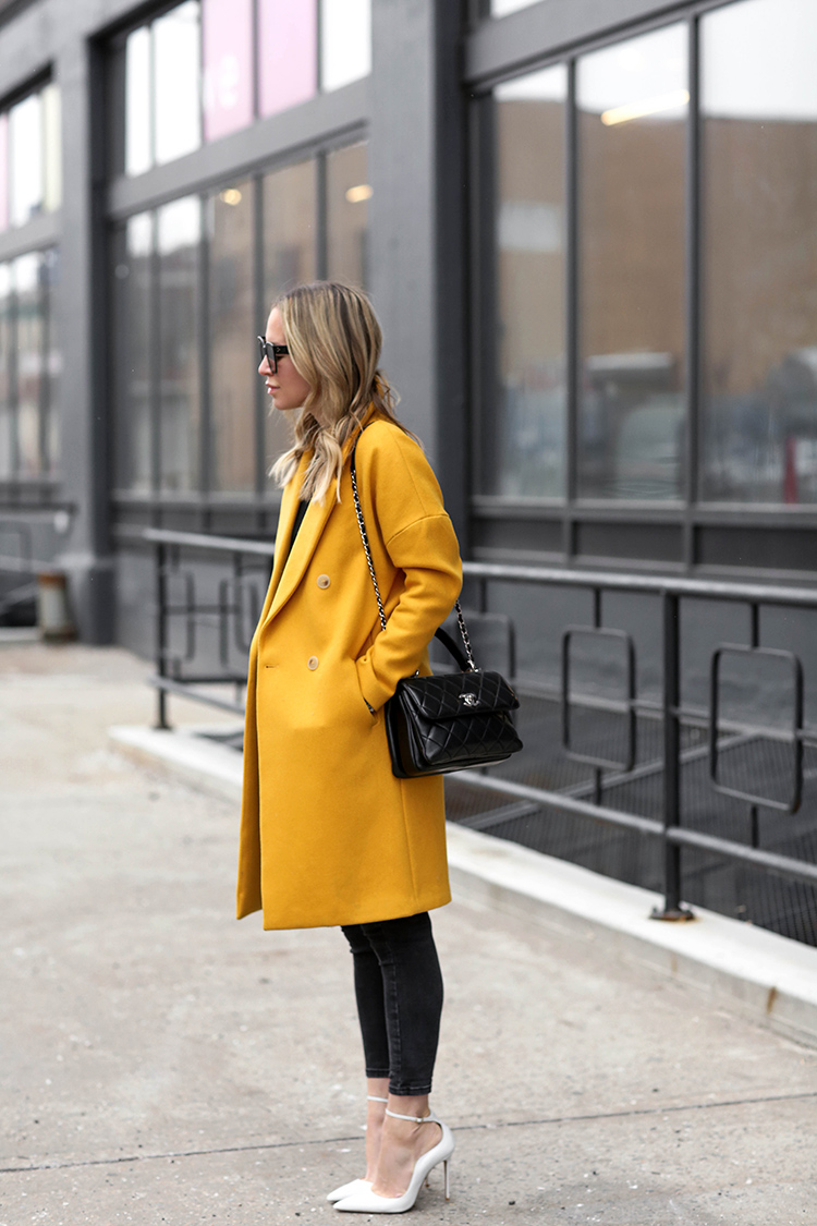 H&M Yellow Coat, Chanel Bag, Helena of Brooklyn Blonde