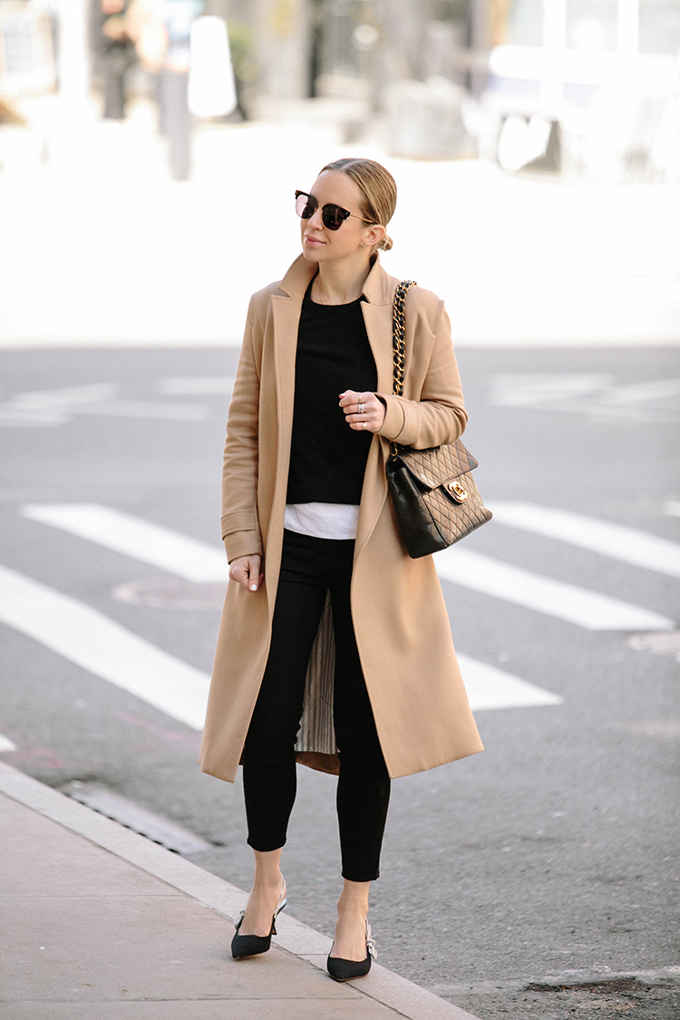 J Brand Denim Staples, Camel Coat, Spring Outfit, Helena of Brooklyn Blonde