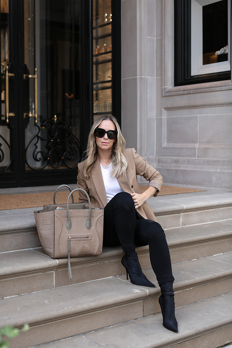 Camel Theory Blazer, Celine Tote, Spring Outfit, Helena of Brooklyn Blonde