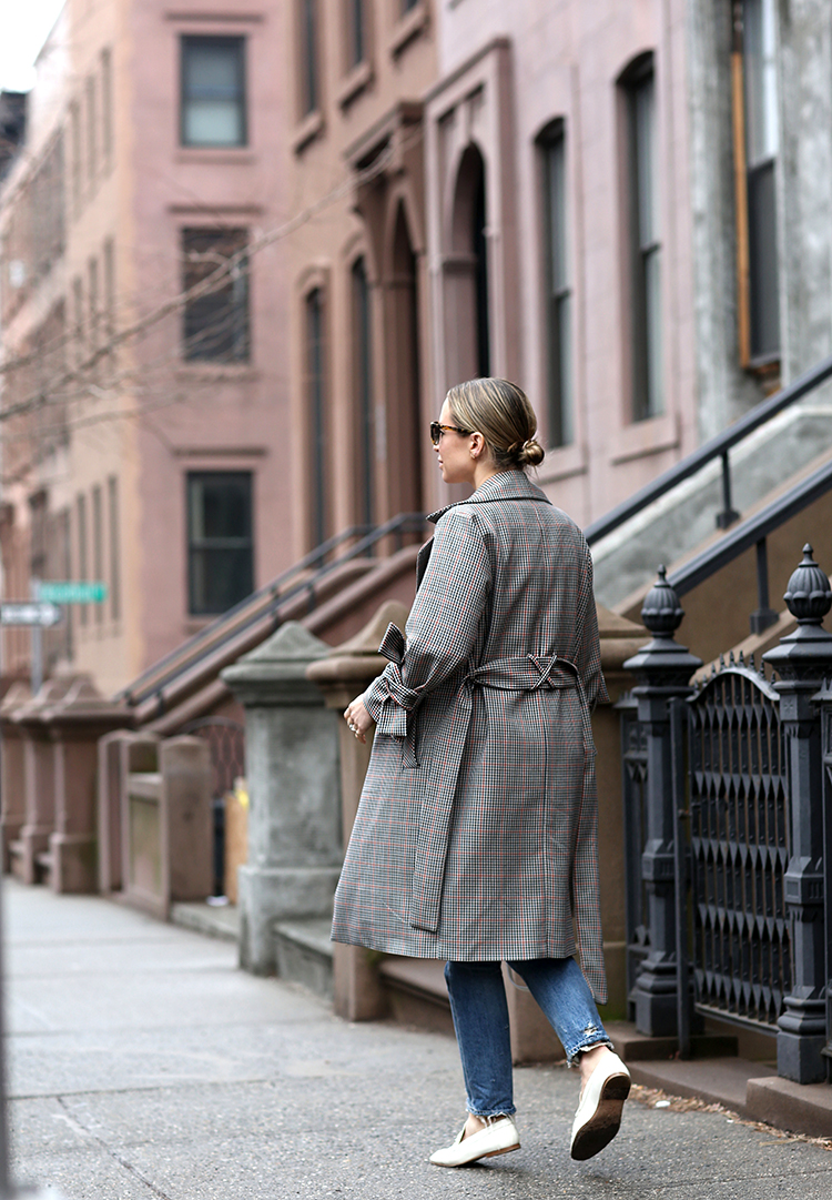 Topshop check print trench coat, Helena of Brooklyn Blonde