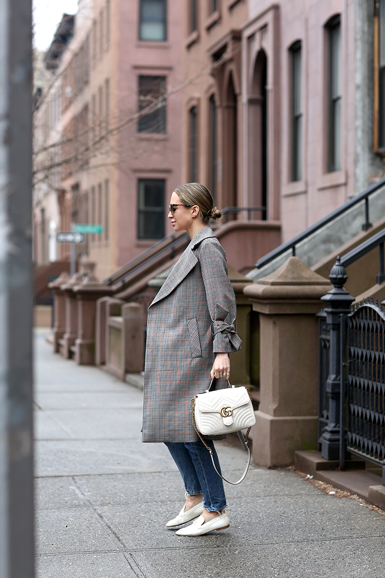 Topshop check print trench coat, Helena of Brooklyn Blonde