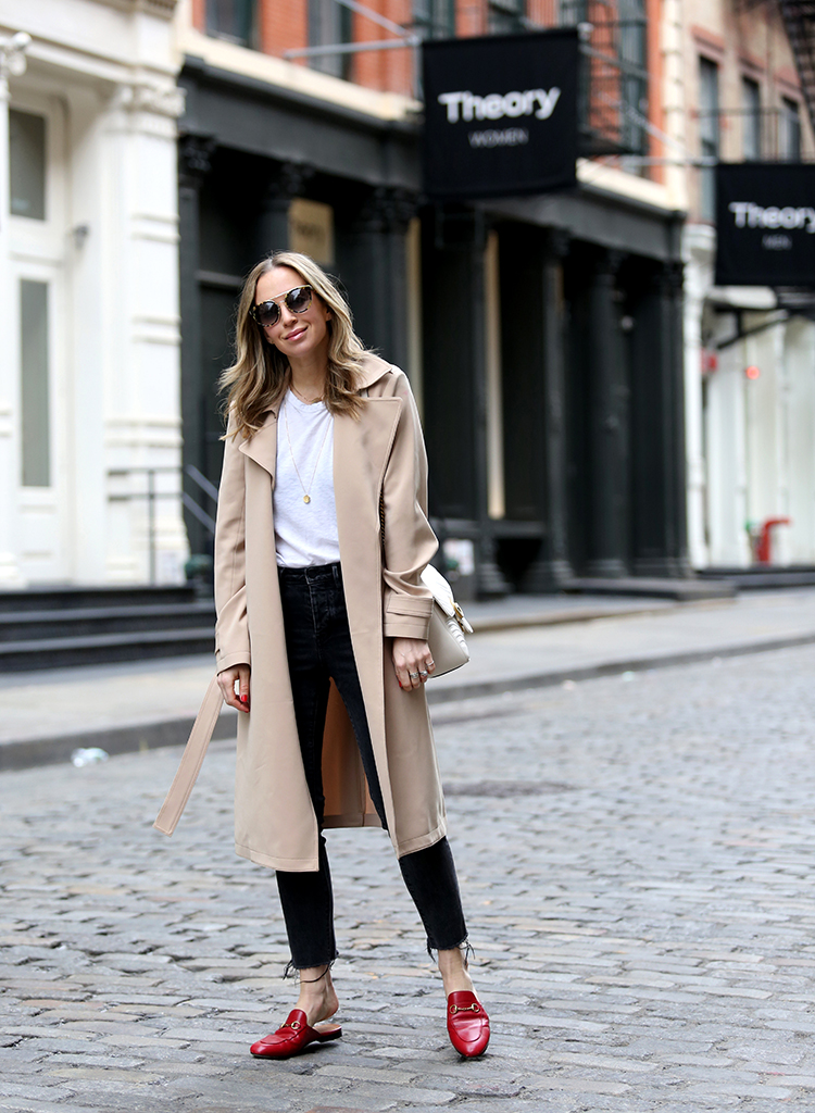 Beige Trench Coat, Gucci Red Princetown Slides, Helena of Brooklyn Blonde