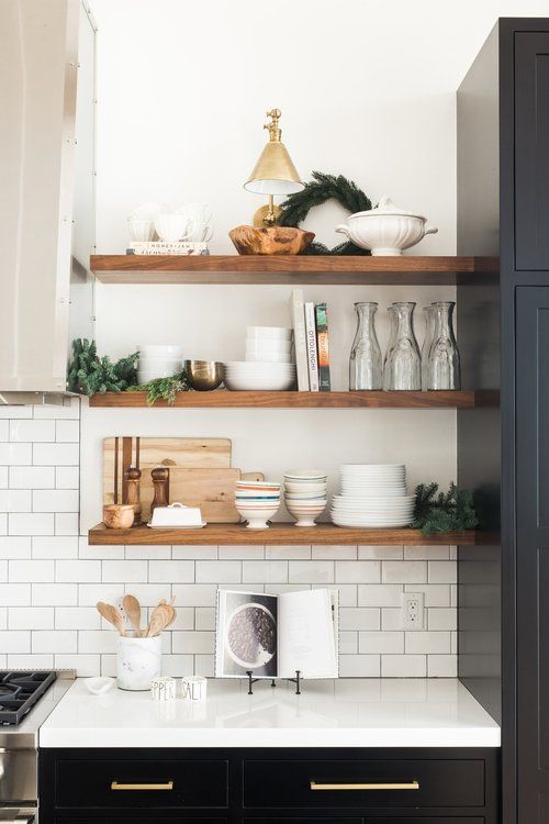 black, white, and wood Kitchen Inspo