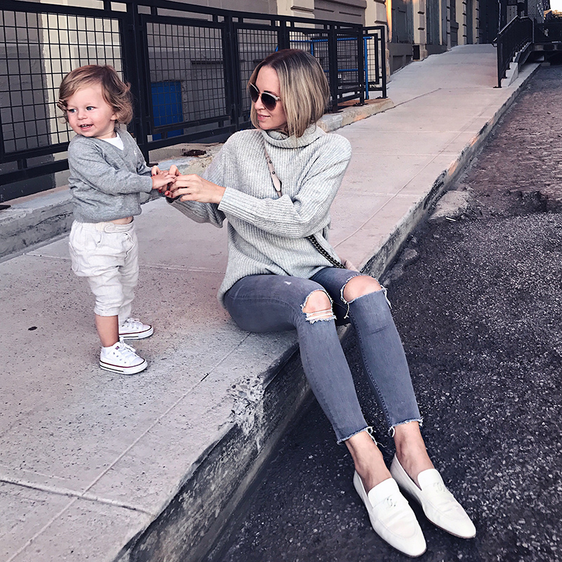 Chic Mom Outfits woman wearing pants and sweater