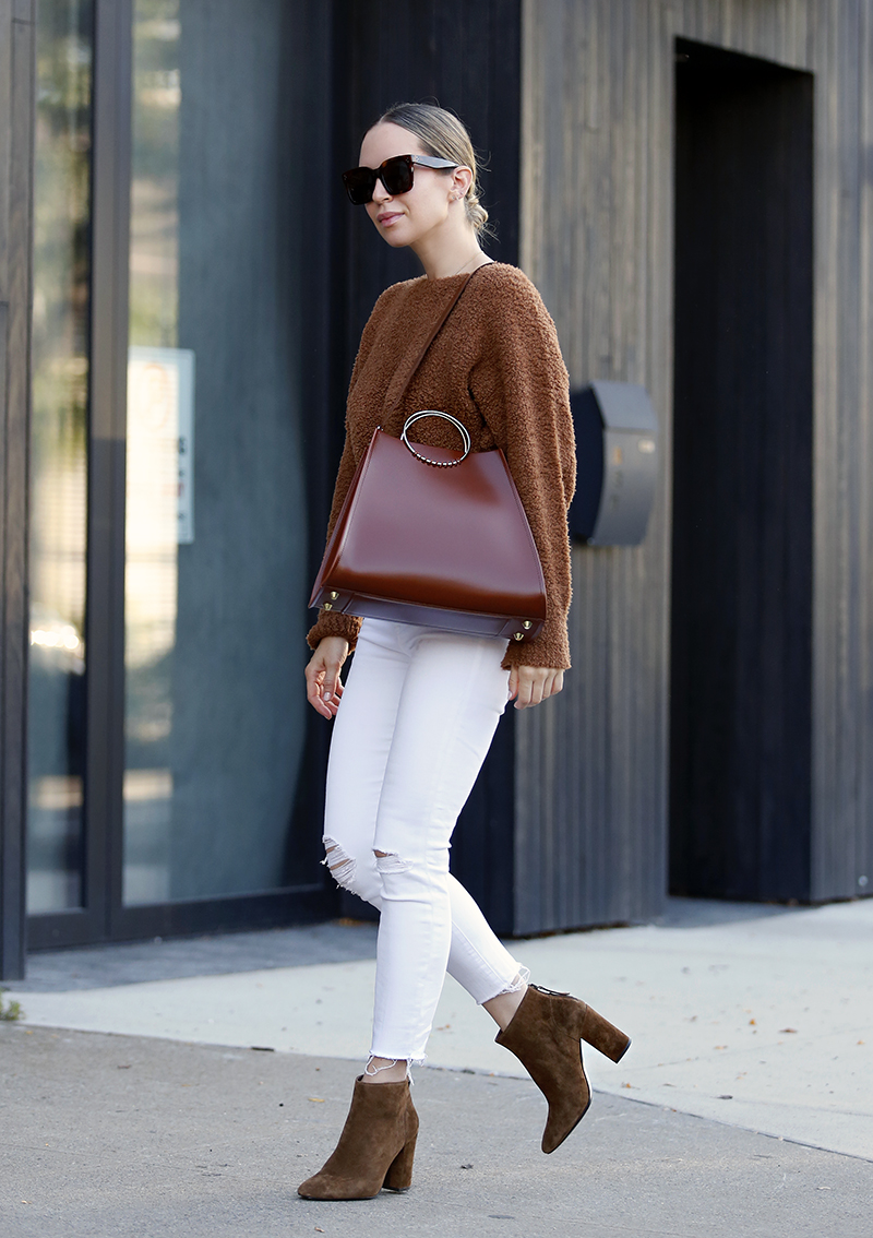 woman wearing Ash Joy Brown Suede Booties for buying for fall