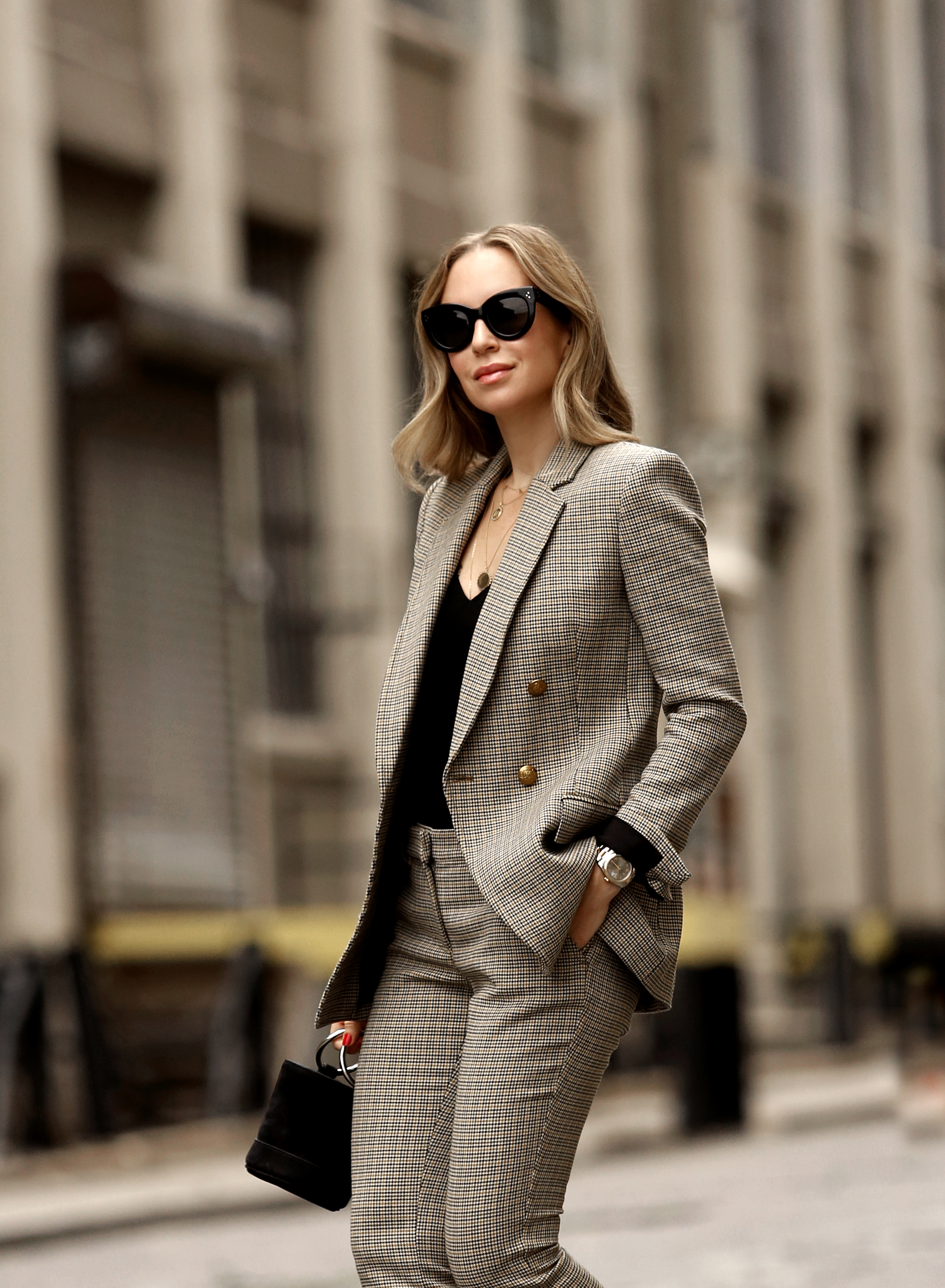 woman wearing Plaid Power Suits