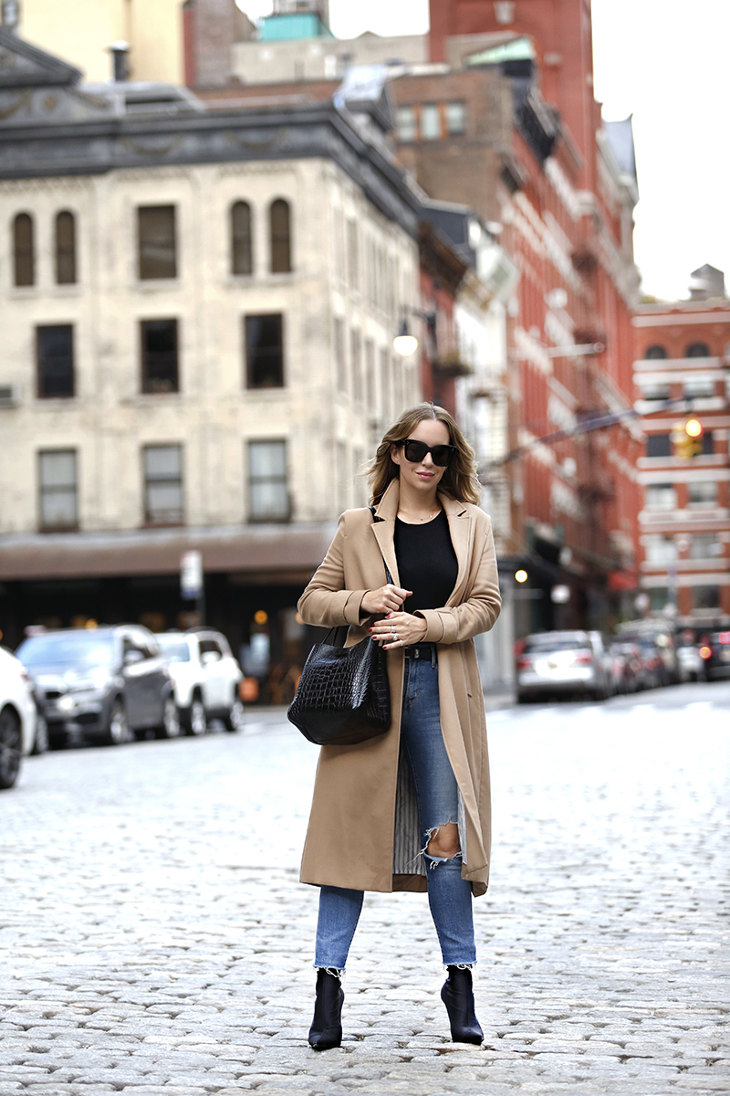 Camel Coat, Mango Leather Bucket Bag, Fall Outfit, NYC Street Style, Helena of Brooklyn Blonde
