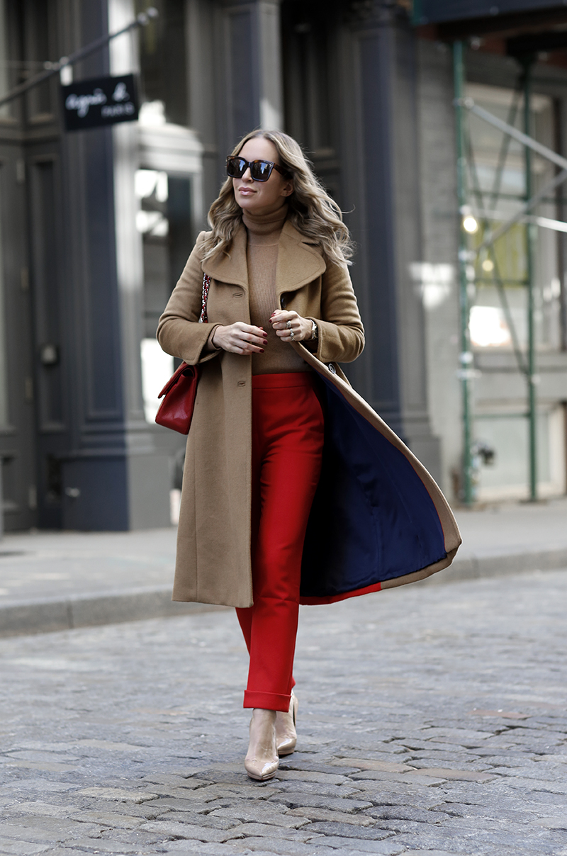 Camel and Red Outfit, Fall Inspo, Helena of Brooklyn Blonde