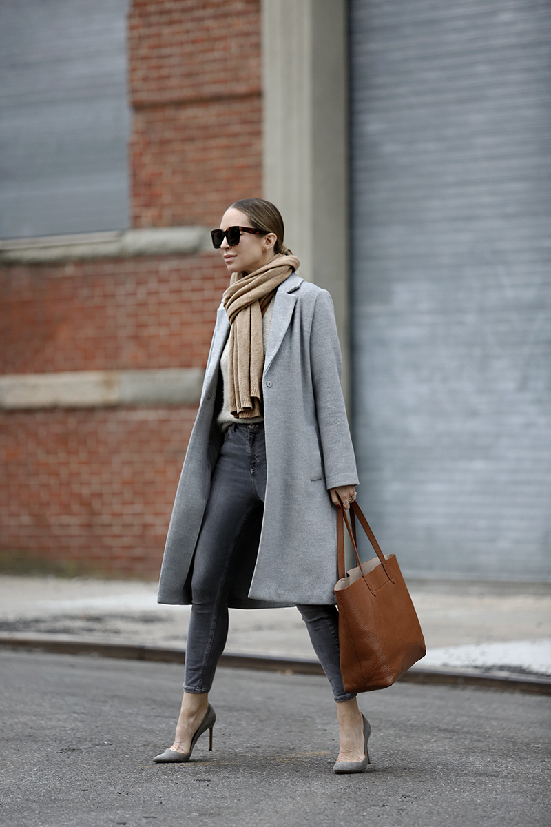 Two Looks: Day Into Night Outfit, Grey Monochromatic Look, Helena of Brooklyn Blonde