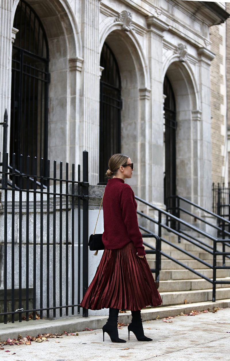 Holiday Dressing, Burgundy Monochromatic Outfit, Helena of Brooklyn Blonde