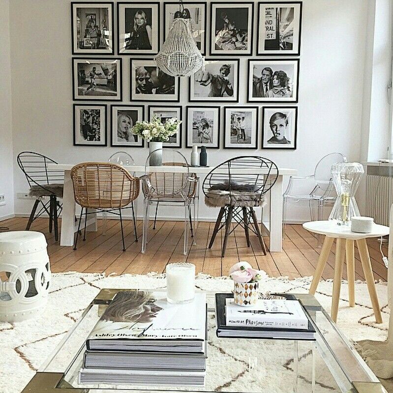 Dining Room Gallery Wall with black and white photos 