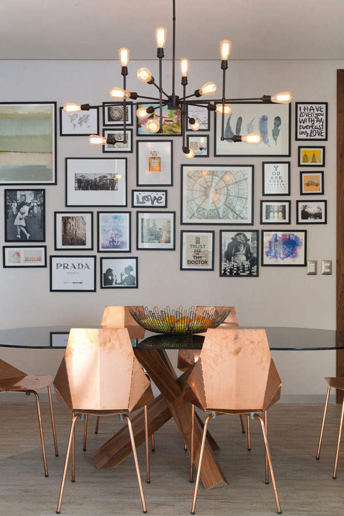 Dining Room Gallery Wall with different frame sizes