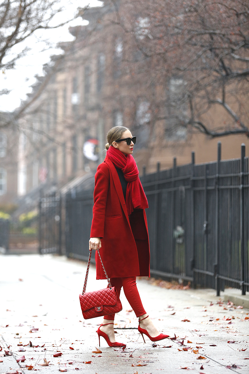 Red Monochromatic Outfit, Winter Style, Helena of Brooklyn Blonde