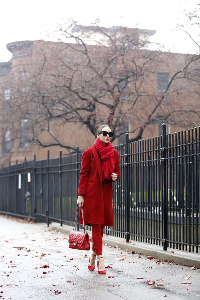 Red Monochromatic Outfit, Winter Style, Helena of Brooklyn Blonde