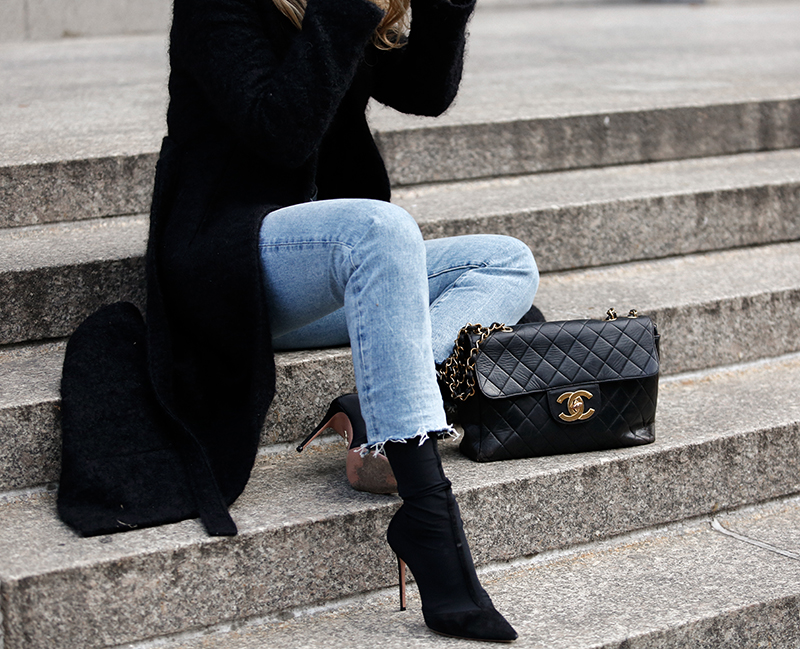 Aquazzura Hot Stuff Mesh Booties, Something Navy Denim, Vintage Chanel Bag, Helena of Brooklyn Blonde