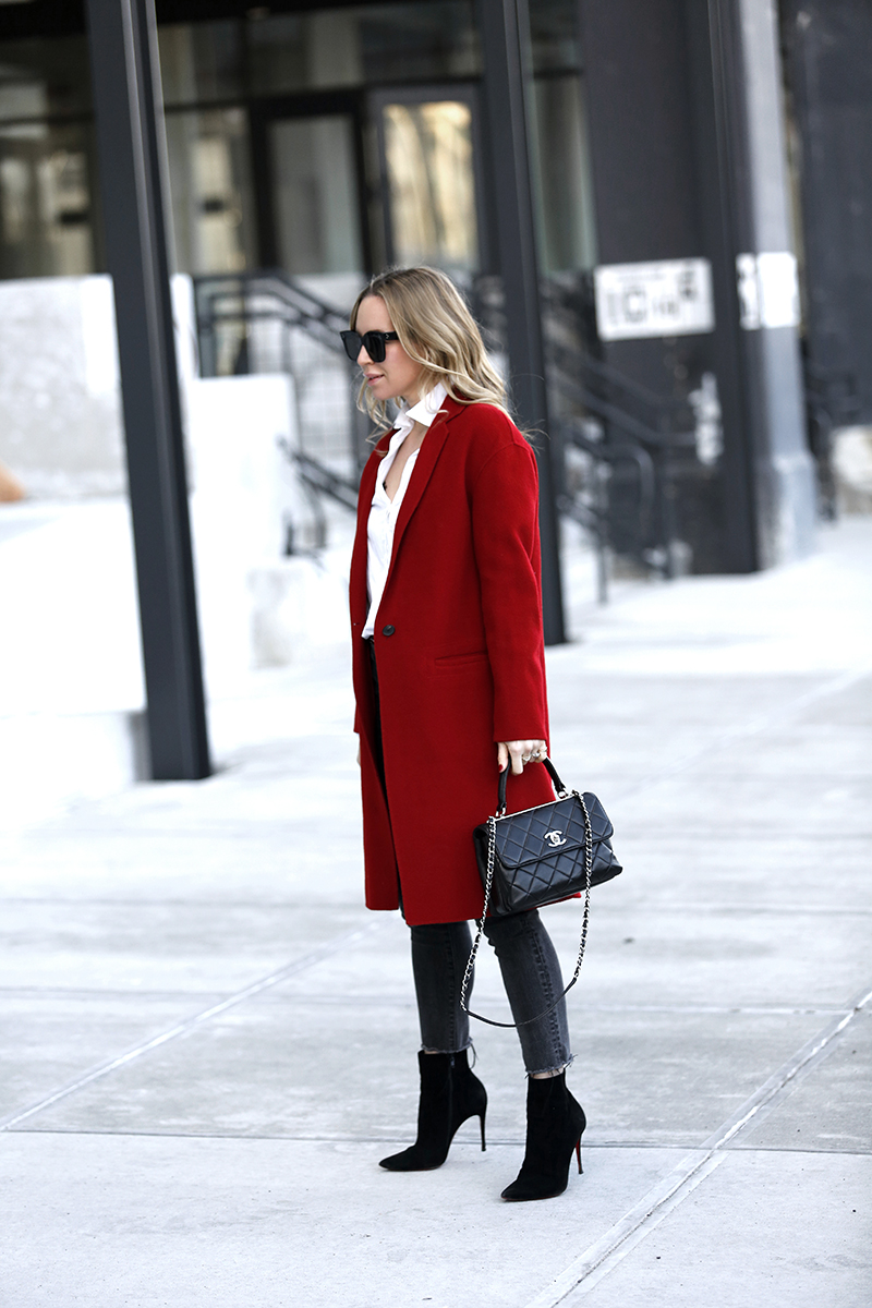 Vince Red Wool Coat, Chanel Trendy CC Bag, Winter Style, Helena of Brooklyn Blonde