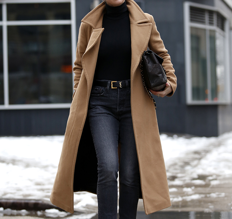 Classic Coat Worn with Two Belt Options: Which Do You Prefer?