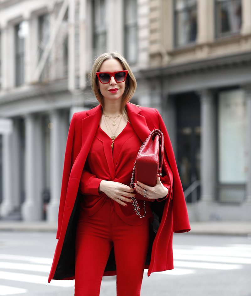 Brooklyn Blonde Blogger, Helena Glazer sharing her Easy Tips for Looking Put Together wearing all red outfit 
