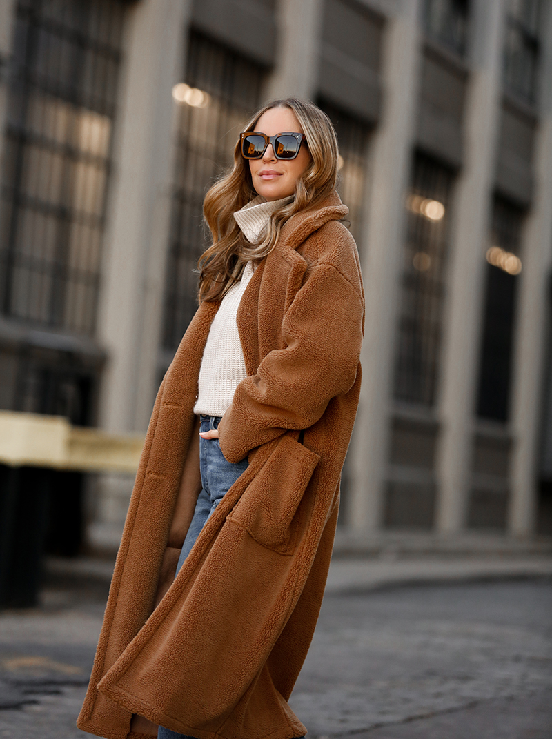 Verishop, Billie the Label Bronte Shearling Trench Coat, Teddy Coat, Helena of Brooklyn Blonde