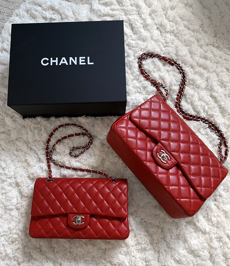 chanel jumbo red caviar bag