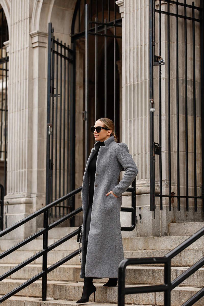 Helena Glazer blogger of Brooklyn Blonde wearing Dudley Stephens Shearling Fleece and black outfit