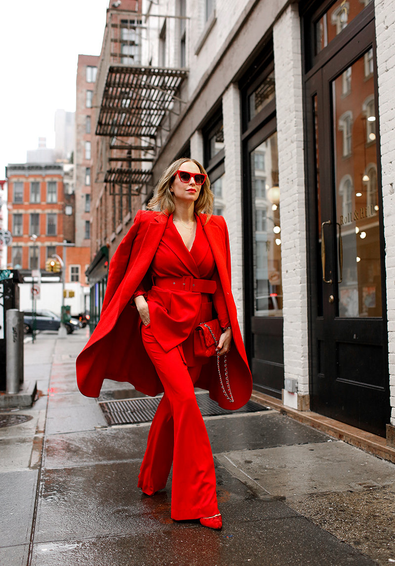 Red Monochromatic Statement Outfit, All Red Outfit, Helena of Brooklyn Blonde