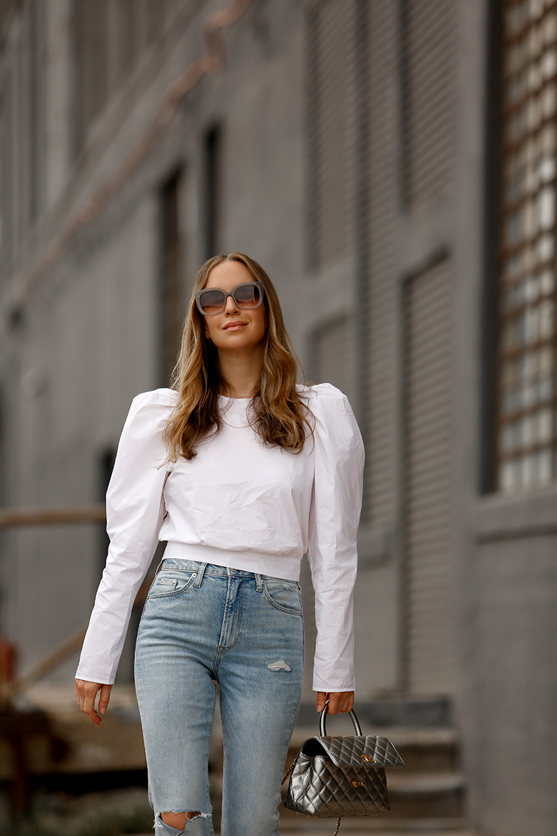 Simple Summer Outfit, white H&M Blouse & My Favorite $30 Jeans, Helena of Brooklyn Blonde