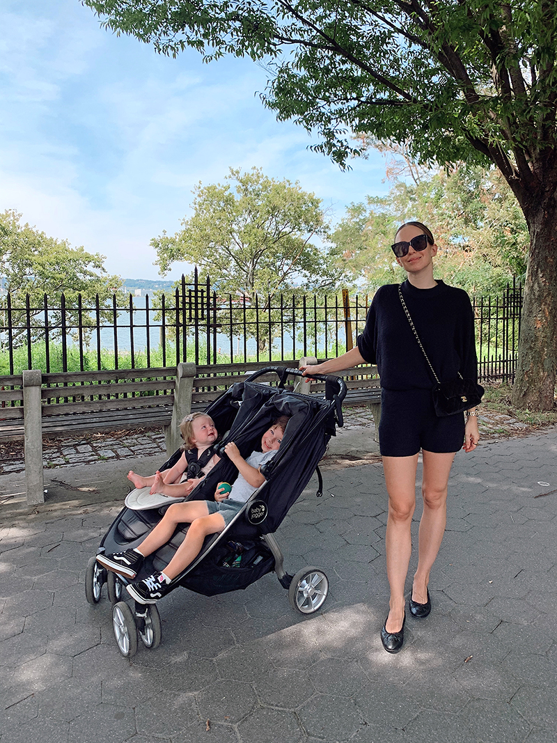 Sweater and Shorts Set, Monochromatic Black Outfit, Summer Style, Helena of Brooklyn Blonde